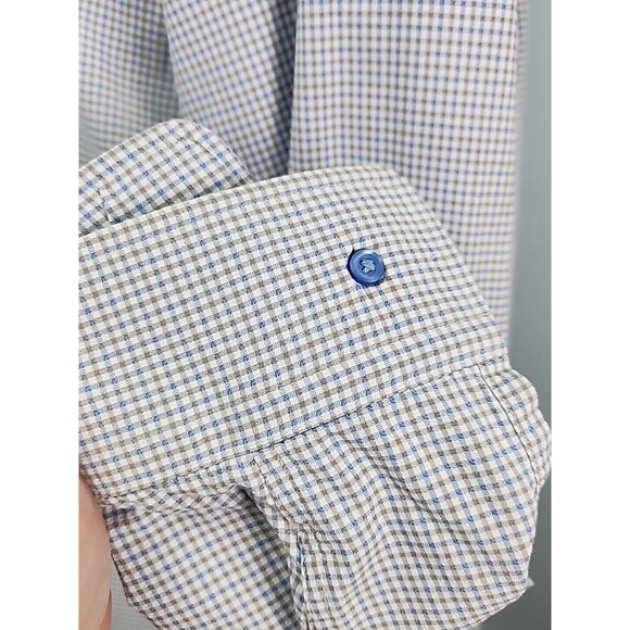 Mens David Donahue Fusion Long Sleeve 100% Cotton Knit 16 M/L Blue Dress Shirt - Picture 9 of 13